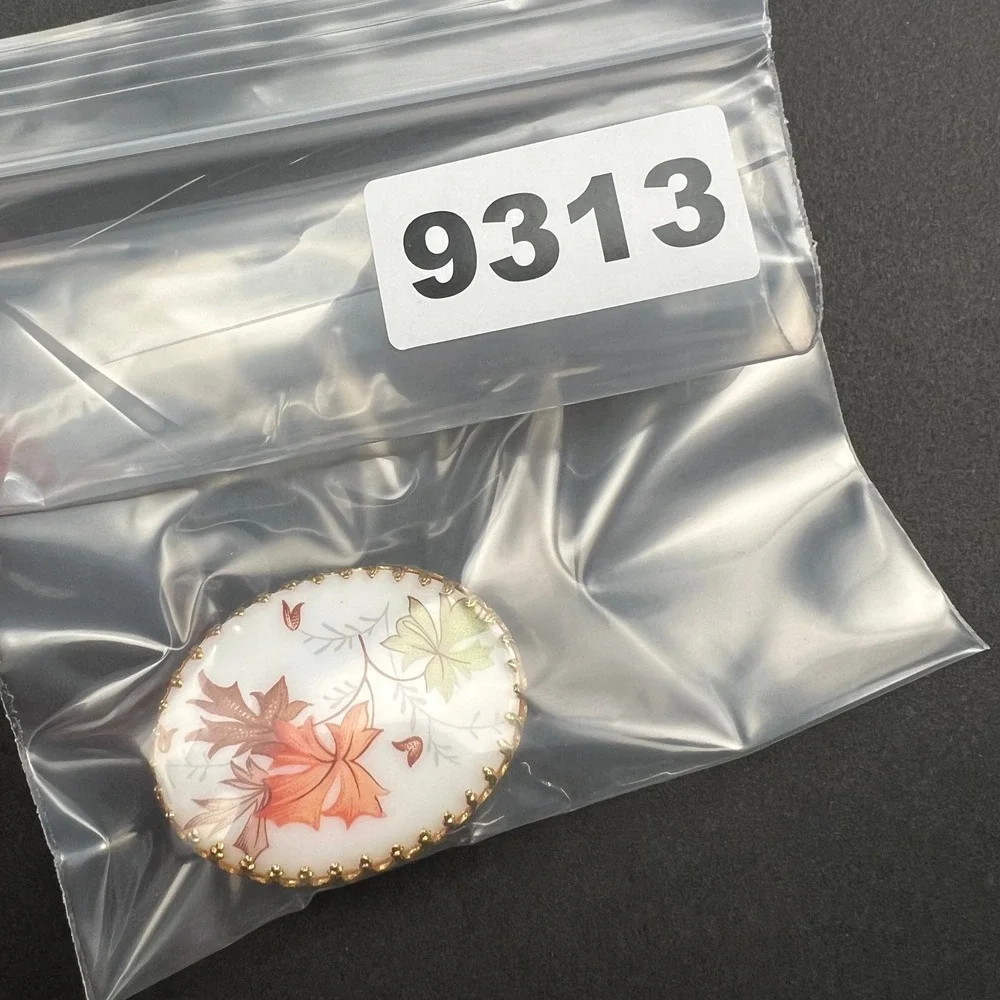 Vintage Brooch Maple Leaf Milk Glass Gold Tone Milk Glass Fall Leaves Pin